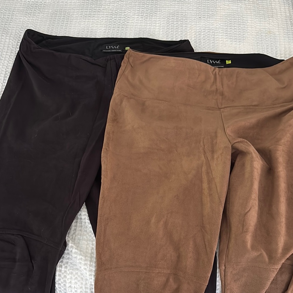 Lysse Black and Tan Faux Suede Leggings